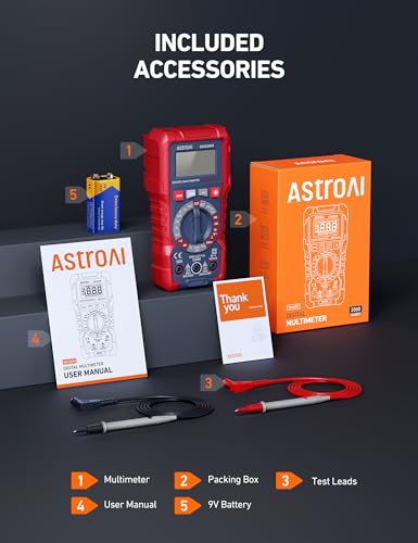 AstroAI Digital Multimeter Voltage Tester, TRMS 2000 Counts Volt Meter; Fast and Accurately Measures AC/DC Voltage & Current, Resistance, Diode, Continuity and NCV (DM200M)