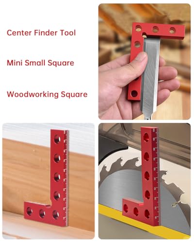 Mini Small Square Center Finder Tool Aluminum Alloy Woodworking 90 Degree Machinist Square L Ruler for Round Square Stock Edges Marking Carpenters Layout Gauge (3.94 x 2.36 in, Red)