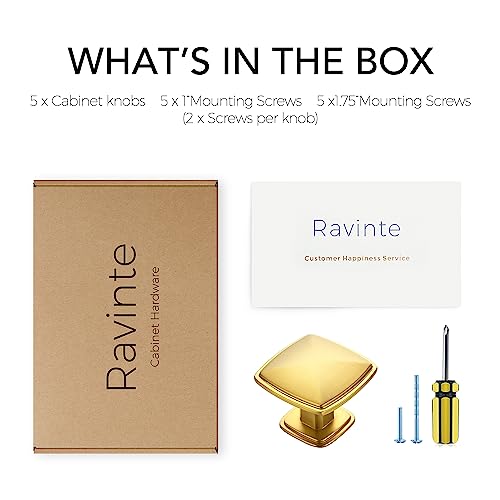 Ravinte Brushed Brass Solid Knobs Gold Kitchen Cabinet Pull,5 Pack,Square-1 - style: Traditional
