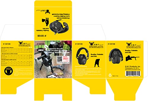 G & F PRODUCTS Earmuffs hearing protection with low profile passive folding design 26dB NRR and reduces up to 125dB, black (Pack of 2)