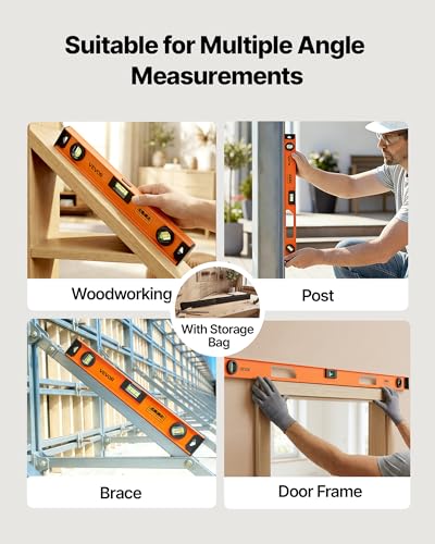 VEVOR Magnetic Level Set, 4-Piece Included 16/24/36/48 in, Aluminum Alloy I-Beam Bubble Leveler with Clear 3 Green Vials & Hanging Hole, Level Tool Ideal for Hanging Pictures, Home Improvement & DIY - size: 16/24/36/48 inch set