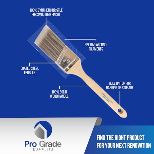 Pro Grade Paint Brush Set - 6-Pack - 2" Angle Brushes for All Latex and Oil Paints & Stains - Home Improvement - Interior & Exterior Use - size: 3Ea H 2A (Pack of 2)