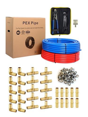 EFIELD 1/2 Inch 2x 300 ft Pex-b Pipe Red and Blue(600ft in Total) - size: 1/2 inch, 2x300 ft, style: Combo - Brass