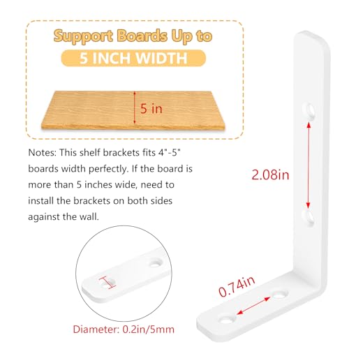 LSK 6PCS L Bracket, L 4"×H 2" Shelf Support Bracket, Max Load :42lb, White - color: White, size: 4x2 inch (light duty)