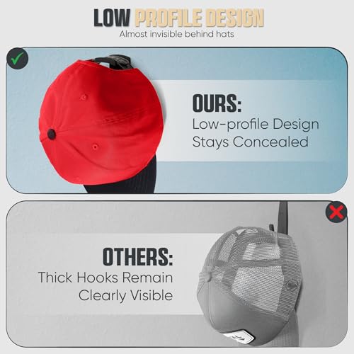 Modern JP Adhesive Hat Hooks for Wall (16-Pack) - Minimalist Hat Rack Design, No Drilling, Strong Hold Hat Hangers - USA Patented, Black - color: Black