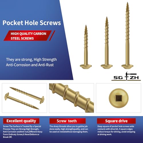 Pocket Hole Screws #8 x 1 Inch (427Pcs) 2lb. Carbon Steel, Tan, Washer Head, Coarse Thread, Square Drive,150MM Drive Bit Included - color: Tan, size: #8 x 1"