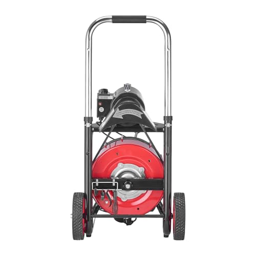 VEVOR Drain Cleaner Machine 100FT x 3/8 Inch, Auto Feed Sewer Snake Auger on Wheels, 370W Portable Drain Cleaning Machine with 8 Cutters & Air-activated Foot Switch for 2" to 4" Pipes - style: 100 FT x 3/8''
