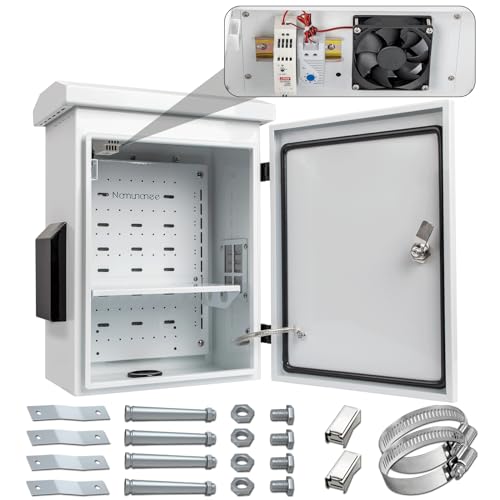 Outdoor Electrical Box with Thermostat and Fan, Cold-Rolled Steel Plate, Aluminum Alloy Back Beam, One-Piece Ventilation Design, IP65 Waterproof, Wall/Pole Mounted. (17.8" x 14" x 7.9") - size: 17.8" x 14" x 7.9"