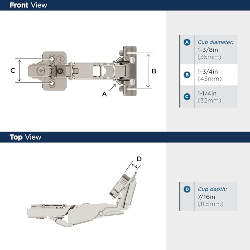Amerock 1 Pair 165 Degree Full Overlay Lazy Susan Frameless Cabinet Hinge - size: 165 Degree Frameless, style: Self-Close