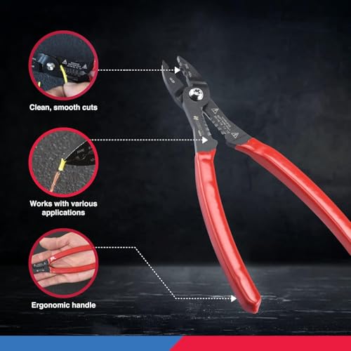 NEIKO 02037A Compact Wire Stripper | 4-in-1 Multi Purpose Electricians Pliers | Wire Crimper, Cutter and Gripper | 12-20 AWG Wire Service Tool | Crimps Insulated & Non-Insulated | Electrical Stripping - style: 4-in-1 Electrician's Pliers