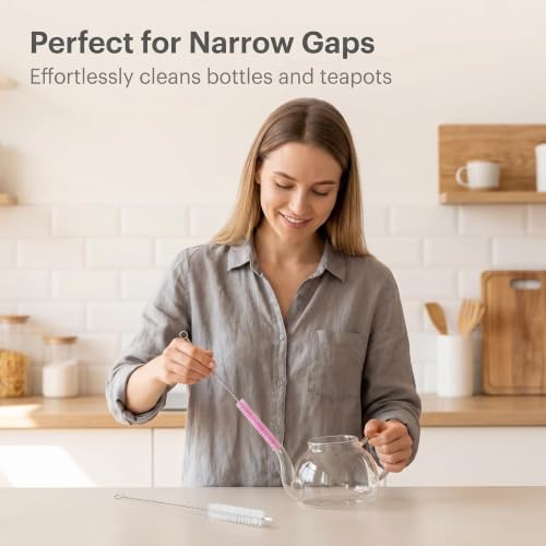 Straw Cleaner Brush, Reusable Metal Handles Straw Cleaner Brush Extra Long for Stanley Mug 40, 30, 20 oz, 10mm Wide for Sippy Cup, Water Bottle and Tubes - color: Clear+Pink