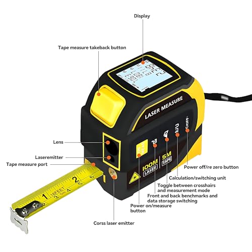 4-in-1 Digital Tape Measure with Laser, 16FT Measuring Tape, 328FT Laser