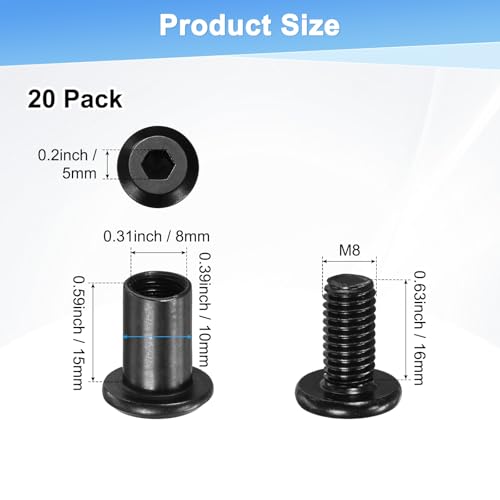 M METERXITY Hex Drive Socket Cap Bolt M8 x16mm for Furniture Assembly 20Pcs - size: M8 x 16mm