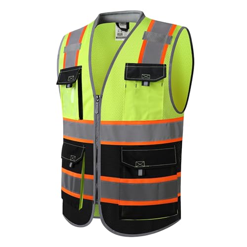 JKSafety Safety Vest for Men Women Hi Vis with Pockets and Cushioned Collar Construction Vest Meet ANSI Standard (BX360) - color: Yellowblack, size: Large