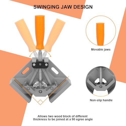 4 PCS Corner Clamps for Woodworking, Premium 90 Degree Right Angle Clamps, Adjustable Swing Jaw Aluminum Frame Clamps for Precise and Easy Fixing - size: 4 PCS Clamping Range 2 Inch