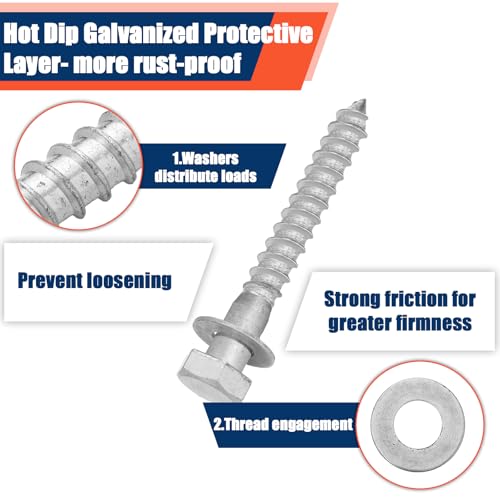 Tandefio 60 Pack 1/2 x 3''-1/2'' Lag Screw Bolts with Washer Galvanized - size: 1/2x3''-1/2''