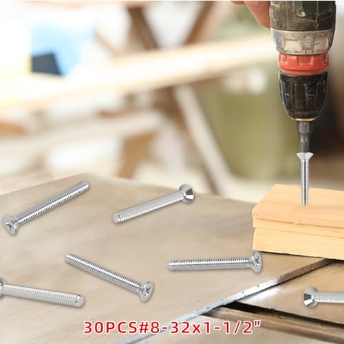 304 Stainless Steel Machine Screws,30pcs #8-32x1-1/2 Extra Long Outlet Screws Machine Long Electrical Outlet Screws Device Mounting Electrical Extender for Fix Wonky - size: #8-32x1-1/2"