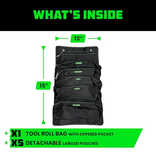 Rhino USA Tool Bag Roll - Heavy Duty Canvas Organizer for Tools - color: Green Black