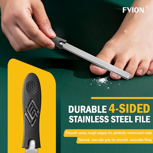 FVION Toenail File for Thick Nails and Toenail Lifter, 2pcs Stainless Steel Nail File and Ingrown Relief Set, Heavy Duty Metal Emery Board for Seniors, Men & Women Pedicure Tool (Black) - color: Black Handle