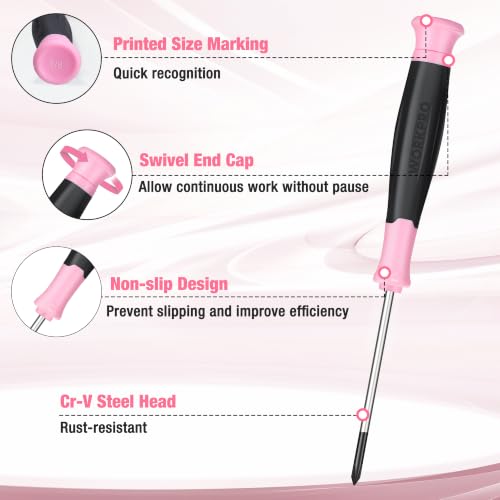 WORKPRO 10-Piece Precision Screwdriver Set with Pink Pouch - Pink Ribbon - color: Pink