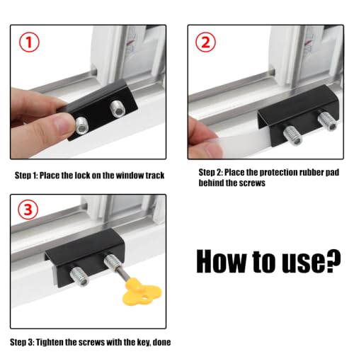 4 Sets Sliding Window Locks, Sliding Door Lock with Keys, Black - color: Black