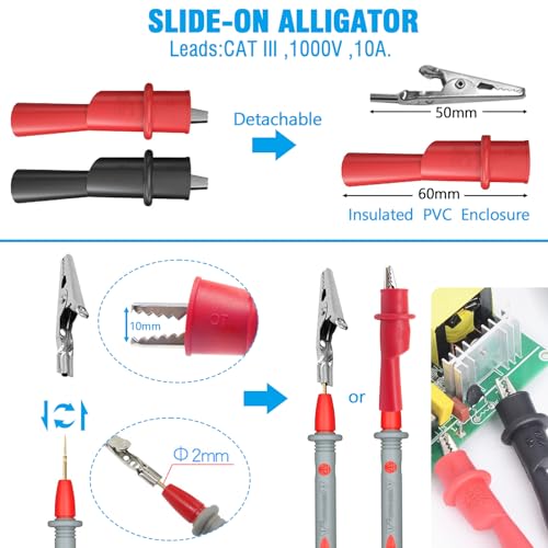 Electrical Multimeter Test Leads Set with Alligator Clips Crocodile Alligator Clips Electrical Test Hook Test Probes Lead Professional Kit for Electric Circuit Connection, DIY School Experiments - color: Test Kit-4