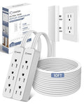 Saker Dual 10ft Flat Extension Cord Outlet Cover, 3 Outlets, White - style: dual 10ft