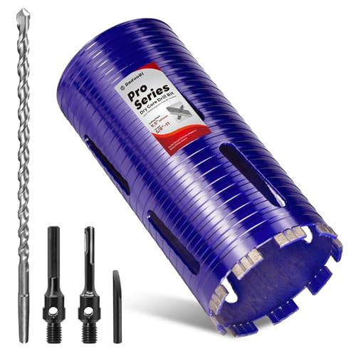 4-1/2" Core Drill Bit with Pilot Bit & Adapters(SDS Plus and 1/2" Hex), 5/8"-11 Thread, 9.5" Depth, Upgraded-Welded Segments Diamond Core Bits for Concrete, Masonry, Brick Block - size: 4-1/2"