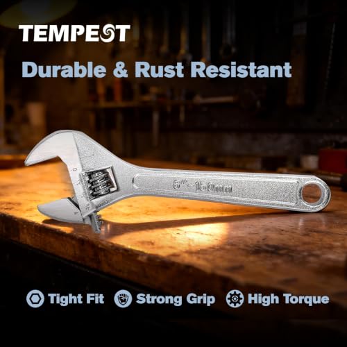 Tempest 6 Inch Adjustable Wrench, High-Torque Carbon Steel Wrench with Metric Scale,for Plumbing, Automotive Repair and Home DIY - size: 6 Inch