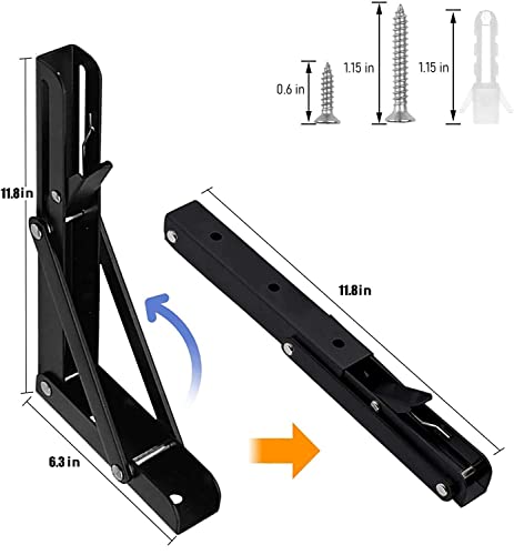 Folding Shelf Brackets - 12 Inch 2 Pcs Heavy Duty Shelf Brackets, Collapsible Shelf Bracket, DIY Wall Mounted Foldable Shelf, Table Brackets, Space Saving with Screws - size: 12 Inch- 2 Packs
