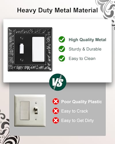 2-Pack Paisley Pattern Combo Toggle/Decorator Light Switch Cover Plate | Decorative Wall Outlet Cover Plate, Electrical Outlet Covers, Metal Wall Switch Plates and Outlet Covers, Matte Black - color: Black, size: 1 Toggle/1 Decorator 2PK