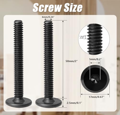 Biaungdo Flat Head Allen Bolts, 1/4-20 x 2 Inch, Black, 30 Pcs | Socket Cap Screws Joint Connecting Bolts Countersunk Screws Bolts for Furniture, Fully Threaded - size: 1/4-20 x 2 Inch