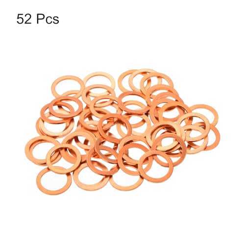 MECCANIXITY 52 Pcs Flat Copper Washers, 11x15x1mm Copper Upgraded Flat Metric Sealing Crush Ring Washers for Hydraulic Fittings Screw Bolt Nut Electronic Repair - size: 11x15x1mm