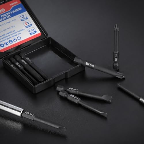 WORKPRO 10PCS Slotted Phillips Screwdriver Bit Set, Magnetic 1/4" Hex Shank - color: Phillips&slotted