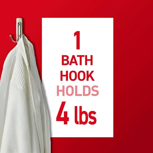 Command Large Satin Nickel Bath Double Hooks, 1 Hook, 1 Strip