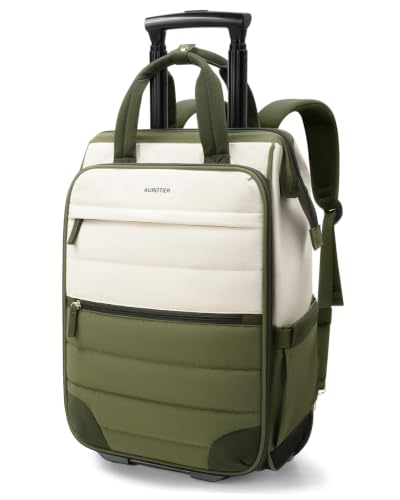 Rolling Puffer Backpack for Women, Travel Backpack with Wheels, 16 Inch Wheeled Laptop Backpack, Dual-Opening Design Overnight College Underseat Carry on Luggage, Roller Business Work Bag, Green - color: Green
