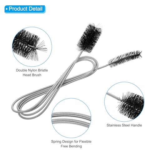 PATIKIL 61inch Flexible Drain Brush, Long Nylon Cleaner Brush Double Bristle Ended Spring Straw Cleaning Tool for Curved Pipe Slim Holes Fish Tank, Black - color: Black, size: 61inch