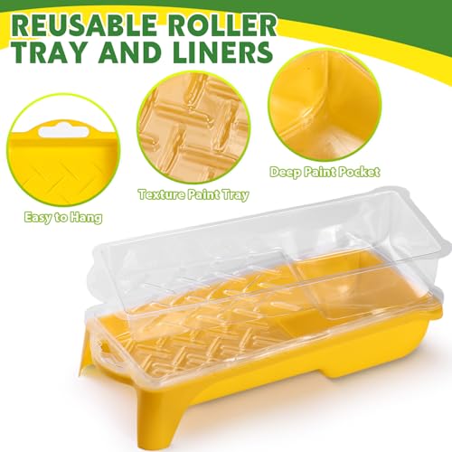 Leumoi Pack of 30 Paint Roller Kit Includes 24 Pcs 2 Inch Microfiber Roller Covers with Tray, 1 Mini Roller Frame, 4 Liners, Touch Up Trim Kit with Tray for House Painting Supplies