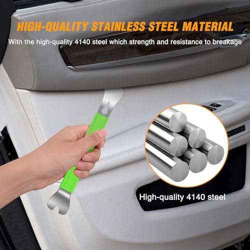 GOOACC 11 PCS Trim Removal Tool Kit, Metal Pry Tool Auto Fastener Remover Pry Bar Set Car Door Panel Removal Tool Dashboard Repair Kit Green - color: Green, size: 11Pcs