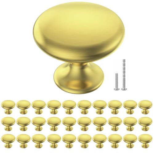 POZEAN Cabinet Knobs Brushed Nickel 30 Pack Cabinet Handles Drawer Knobs Solid Knobs Gold with Screws for Dresser Drawer Cabinet Cupboard - Modern Kitchen, Bedroom and Bathroom Hardware,Gold - color: Gold, size: 30 Pack