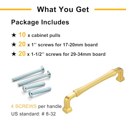 3-3/4 Inch Brushed Gold Cabinet Pulls Kitchen Handles 10 Pack 3175 - color: Brushed Gold, size: 3-3/4 In Hole Distance