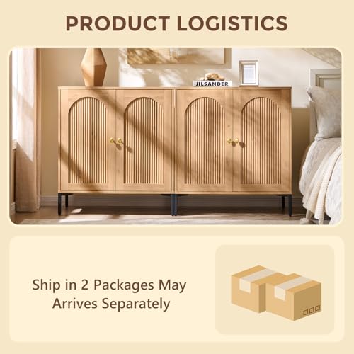 IFGET 61.75" W Modern Arched Sideboard Buffet Cabinet with Storage, Natural - color: Natural, size: 2 Pieces
