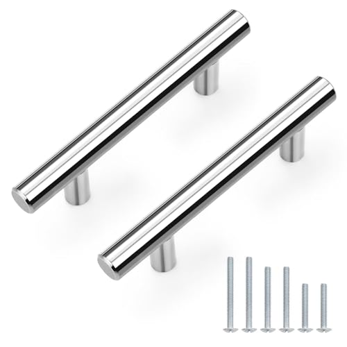 Probrico 30 Pack Hole Centers (76mm) 3inch Polished Chrome Kitchen Cabinet Handles Stainless Steel Polished Chrome Cabinet Pulls Round T Bar Pull Handle for Cabinets and Drawers Total Length 5inch - color: Polished Chrome, size: Hole Centers: 3"