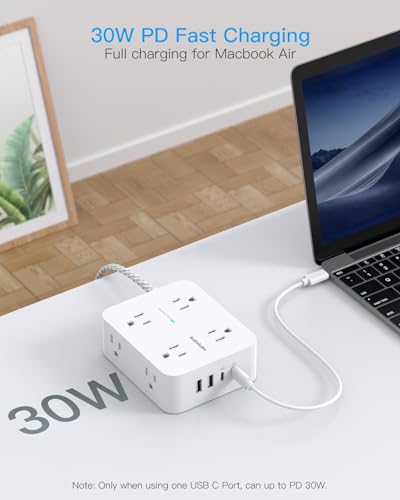 PD 30W USB C Power Strip Surge Protector 6Ft, 1080J Desk Charging Station - color: White&Gray, size: 6ft