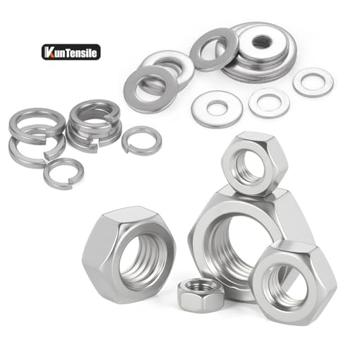 #1/2-13 Nuts and Washers Assortment Kit, Hex Nut Spring Washer Flat Washer | 24pcs 304 Stainless Steel Assorted Washers with Nuts for Screws Bolts, SAE - color: steel gray, size: SAE 1/2-13