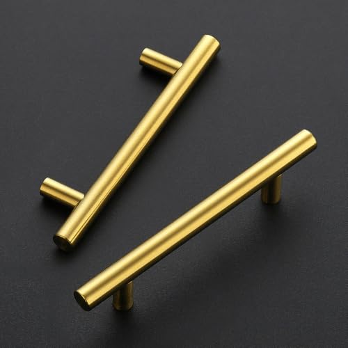 Ravinte Brushed Gold Cabinet Handles,Round T Pulls,3-3/4 Inch,30 Pack - color: Brushed Gold, size: 3-3/4 Inch Hole Center