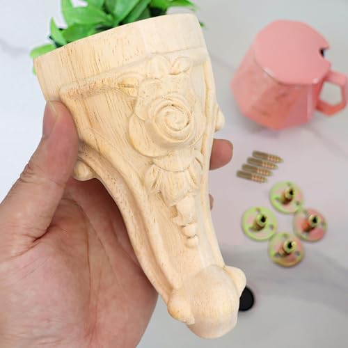 4Pcs 6in Unfinished Solid Wood Furniture Legs Carved European Style - color: D