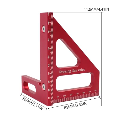 3D Multi-Angle Measuring Ruler,45/90 Degree Aluminum Alloy Woodworking Square Protractor,Drawing Line Ruler, Miter Triangle Ruler High Precision Layout Measuring Tool for Engineer Carpenter,R - color: Red(Metric)