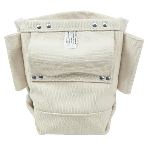 Klein Tools 5416TSR Tool Bag, Bolt Bag with Bull Pin Loops and Drain Holes, Sturdy No. 4 Canvas, Tunnel Loop Connect, 5 x 9 x 10-Inch - size: 1 Count, style: Canvas with Drain Holes
