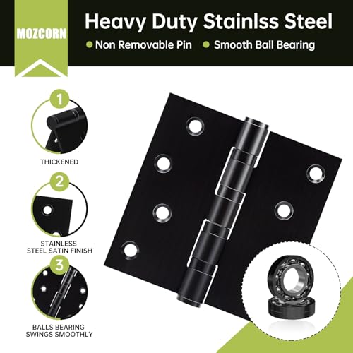 3 Pack Black Door Hinges 4 x 4 Inches, Heavy Duty Stainless Steel Ball Bearing Hinges with Screws, Square Corner, Smooth and Quiet - size: 4x4inch - 3 Pack